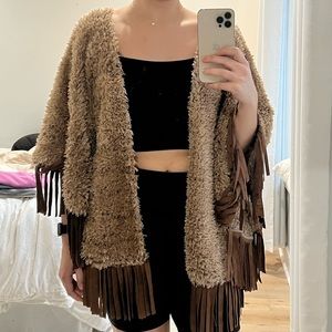 Astars open cardigan with faux suede trim